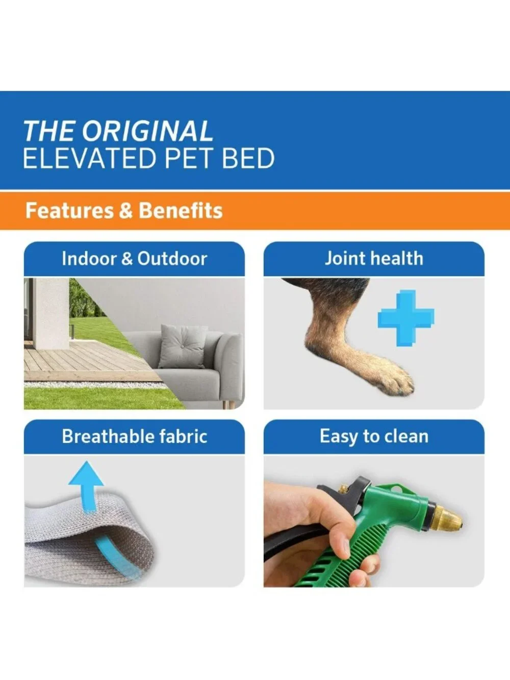 Elevated Dog Bed - Breathable Off-The-Ground Pet Bed with Cooling Fabric, Large